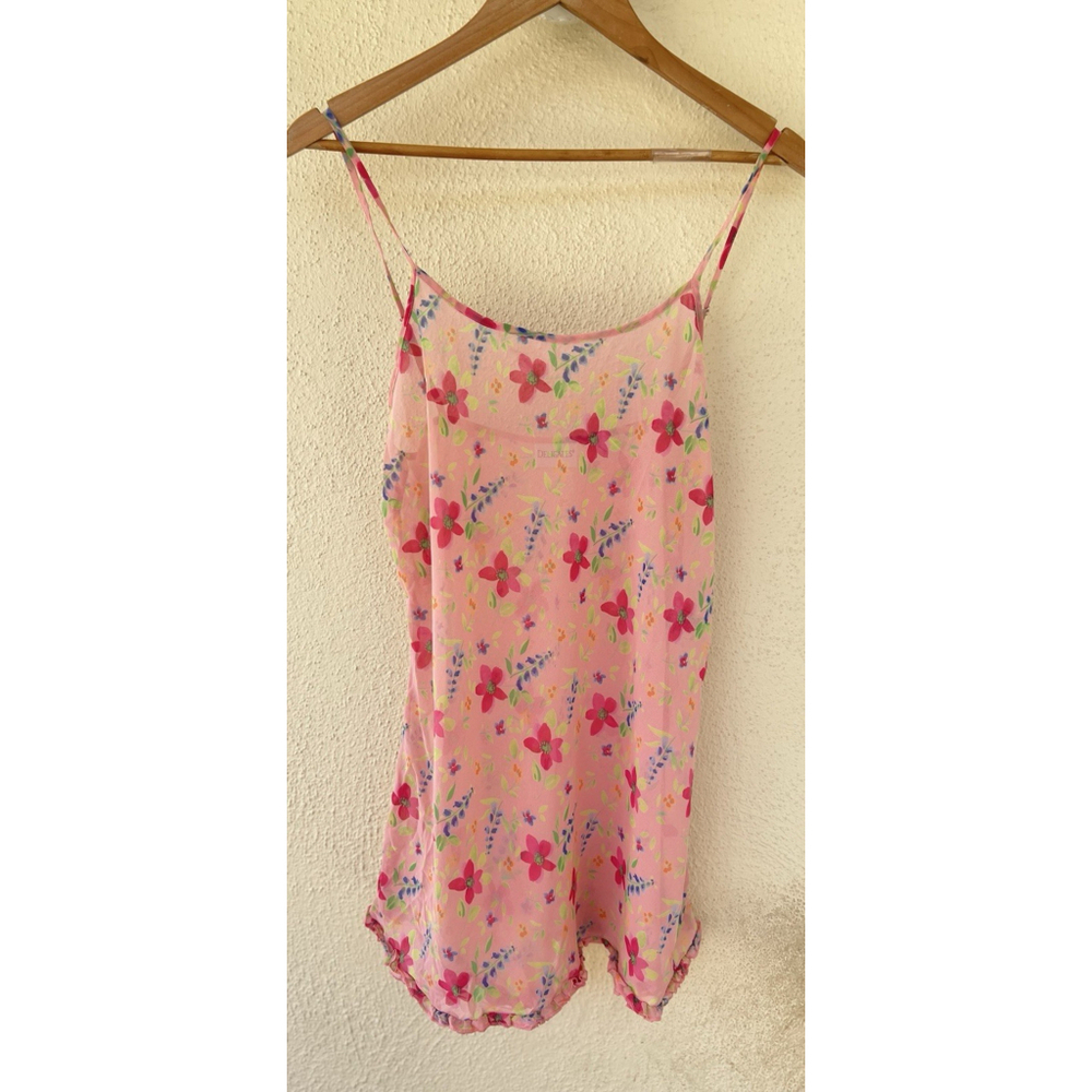 VTG Delicates Pink Floral Slip Dress 2XS Sheer Lingerie Romantic Dainty Coquette